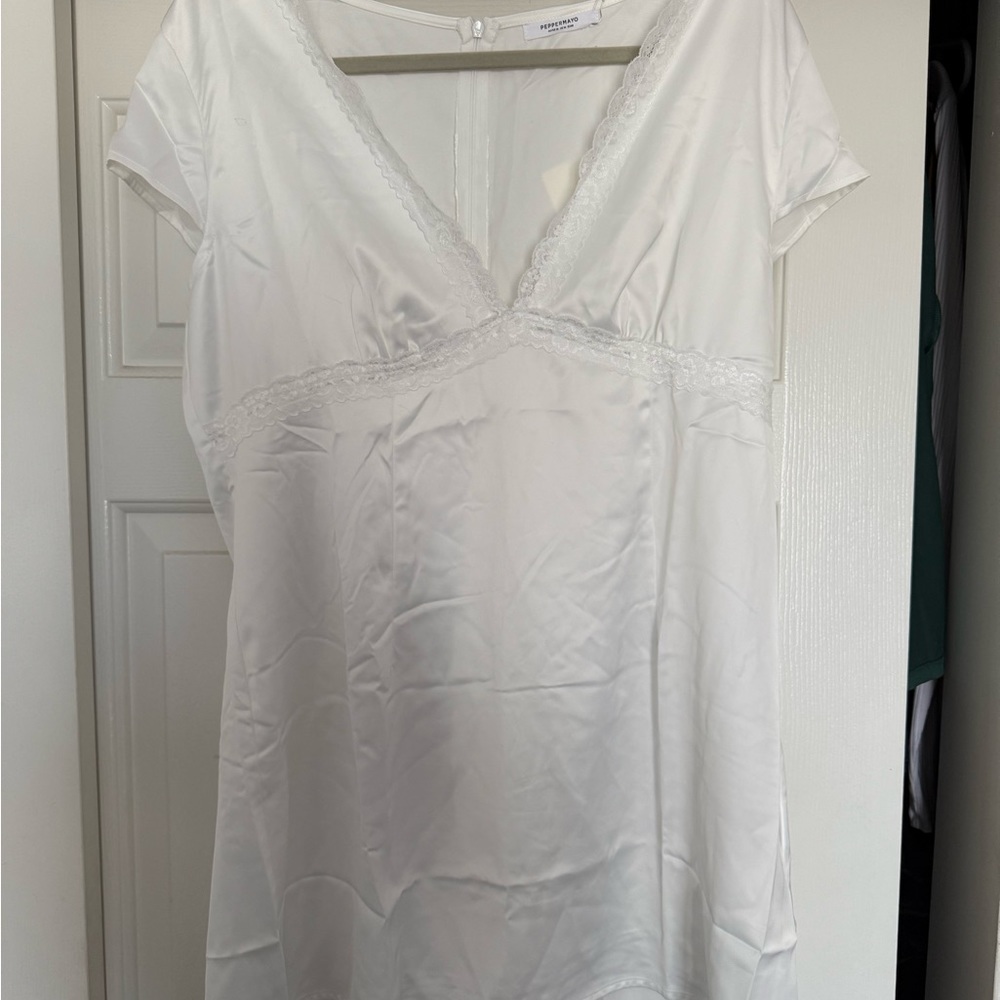 Peppermayo White Mini Dress with V-Neck and Empire Waist